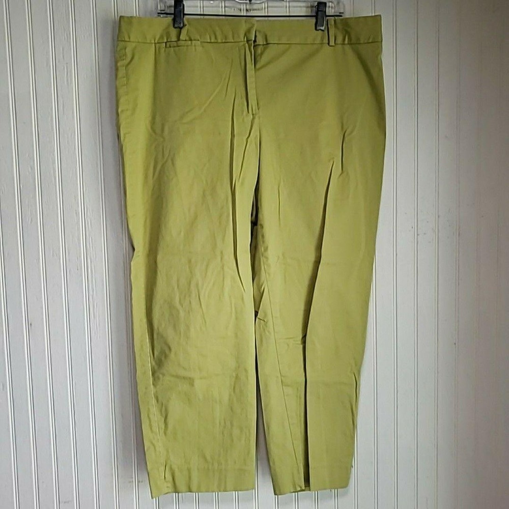 Talbots Pants Womens 16 Green Twill Chino Flat Front Crop Pockets Casual